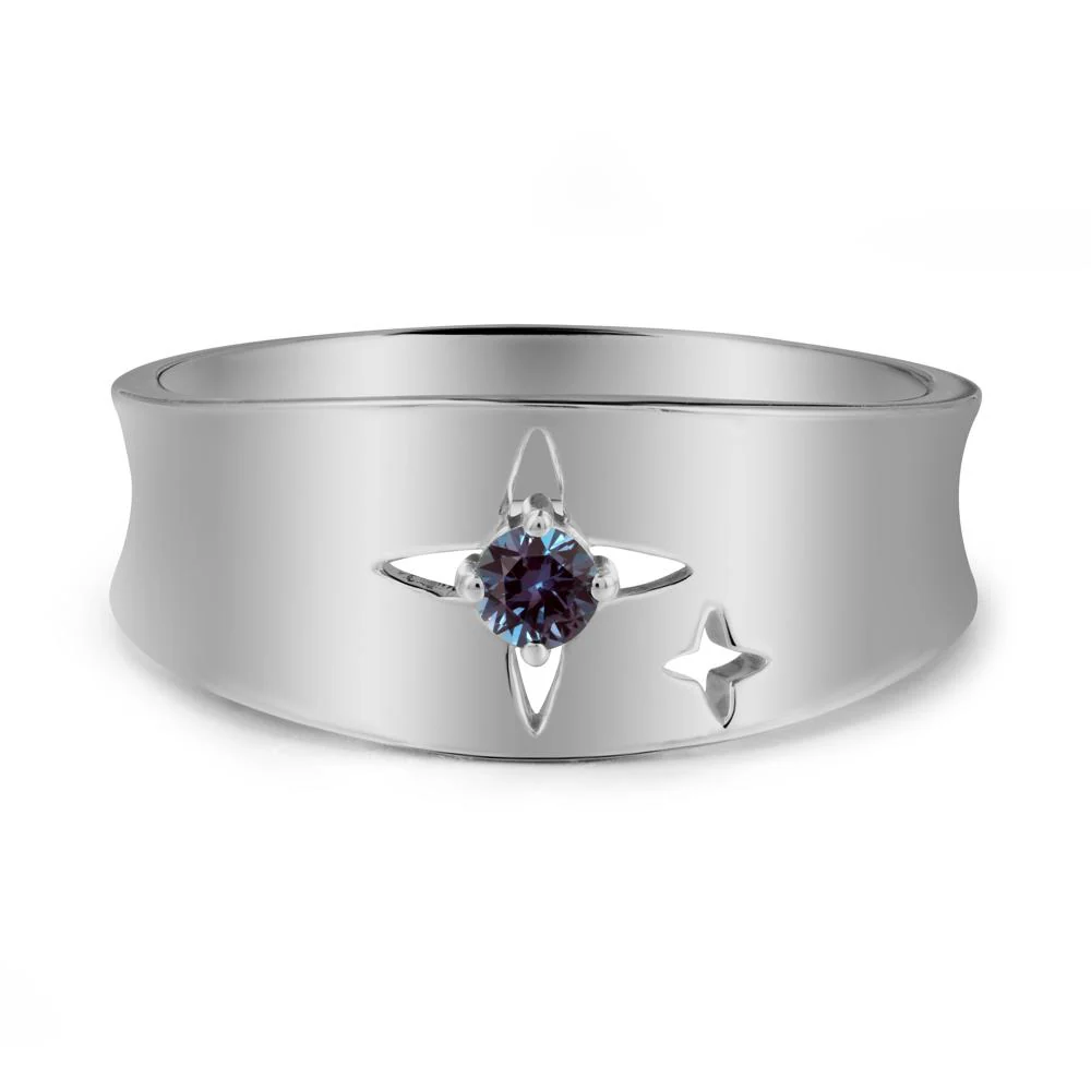 Wide Band Four Point Star Alexandrite Ring