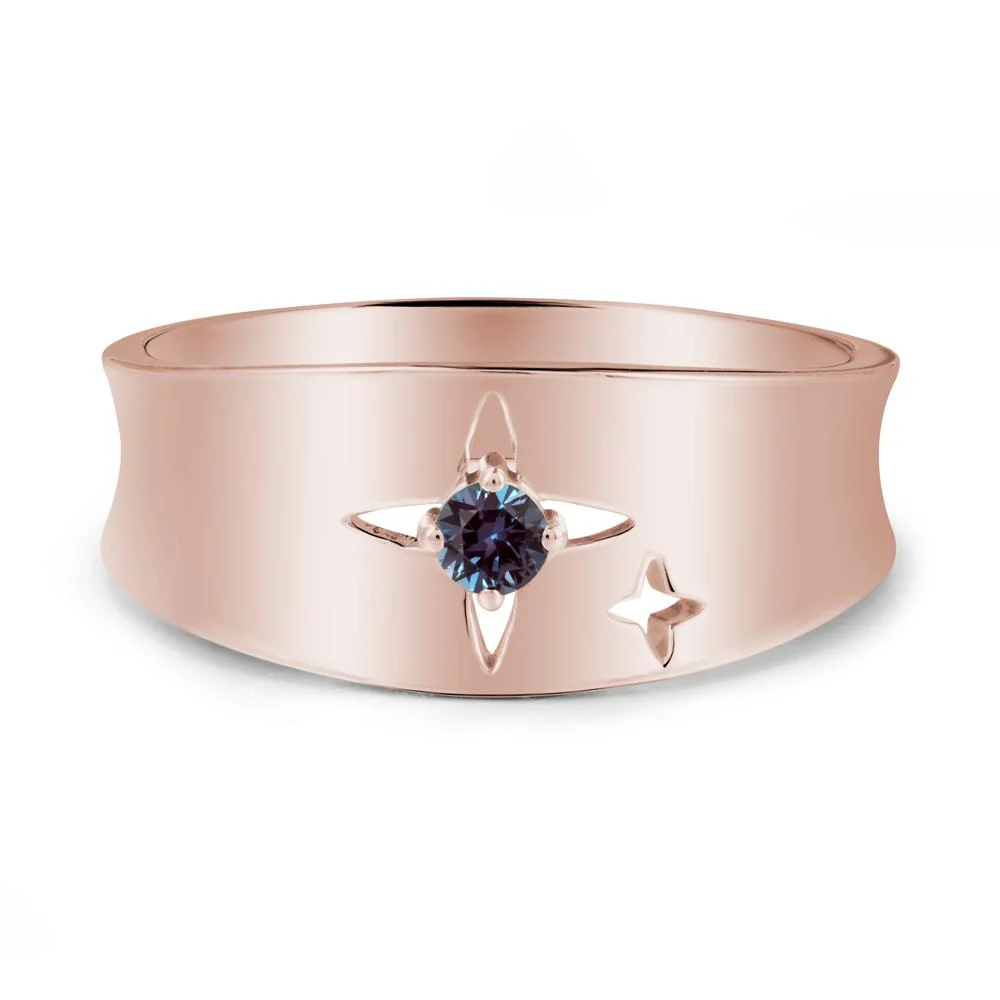 Wide Band Four Point Star Alexandrite Ring - Image 2