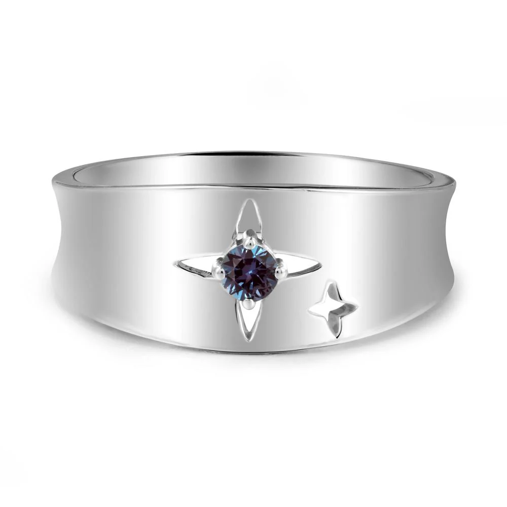 Wide Band Four Point Star Alexandrite Ring - Image 6