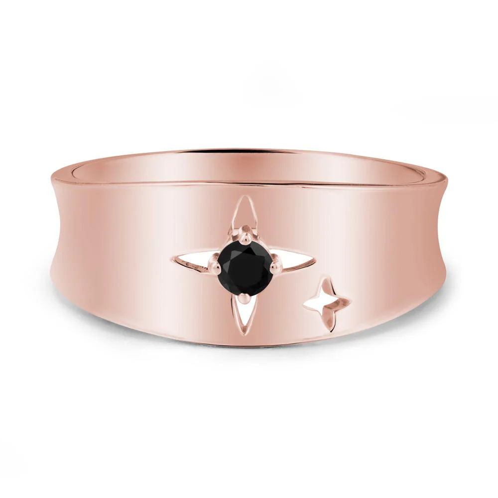 Wide Band Four Point Star Black Spinel Ring - Image 5