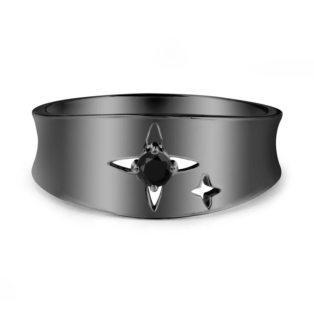 Wide Band Four Point Star Black Spinel Ring - Image 8