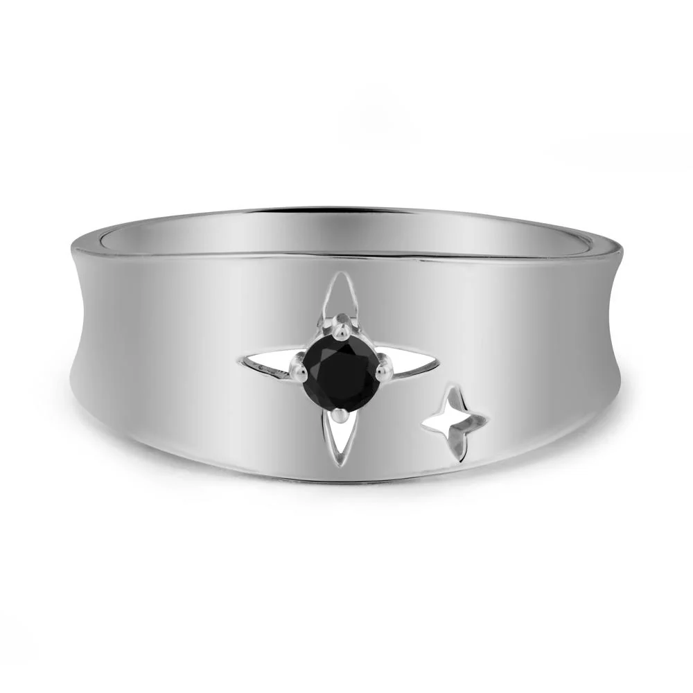 Wide Band Four Point Star Black Spinel Ring - Image 9