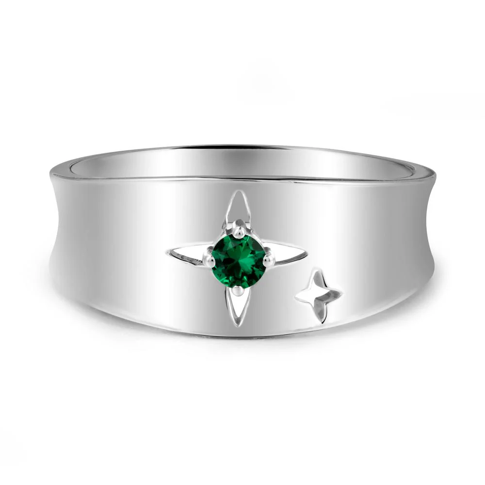 Wide Band Four Point Star Emerald Ring - Image 3
