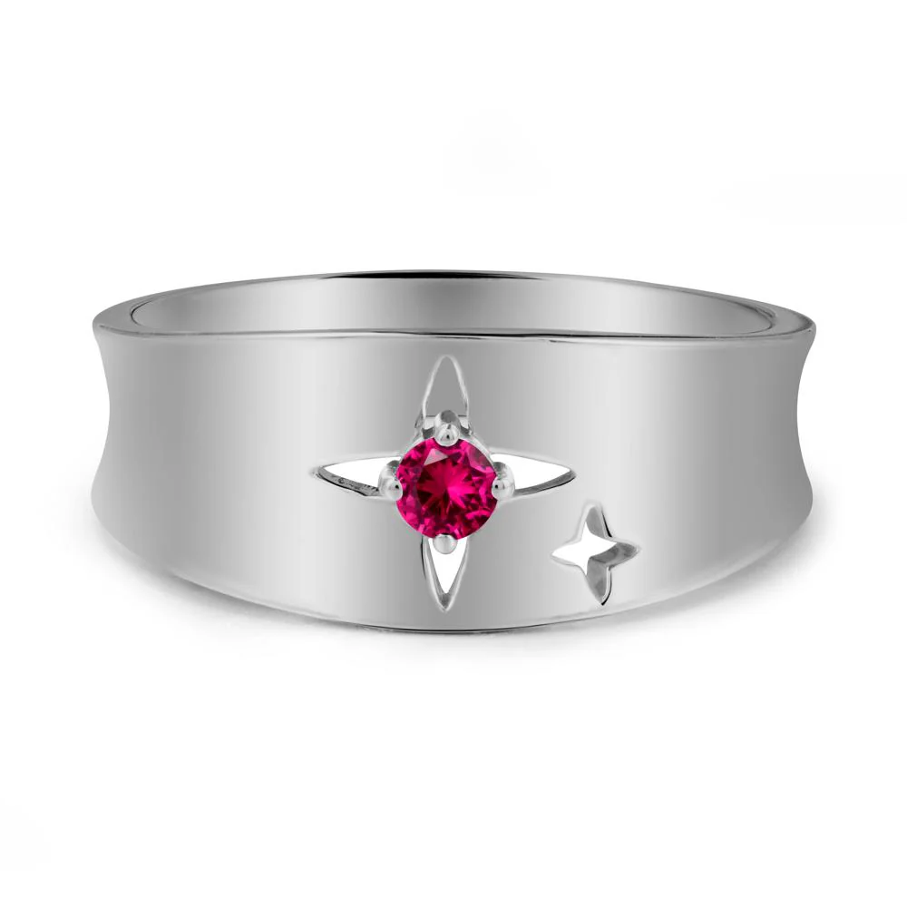 Wide Band Four Point Star Ruby Ring