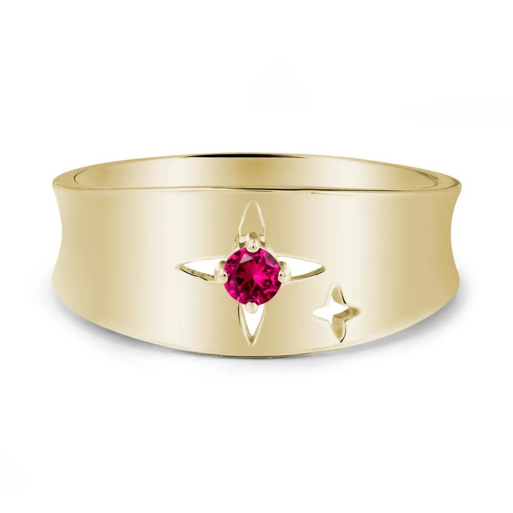 Wide Band Four Point Star Ruby Ring - Image 4