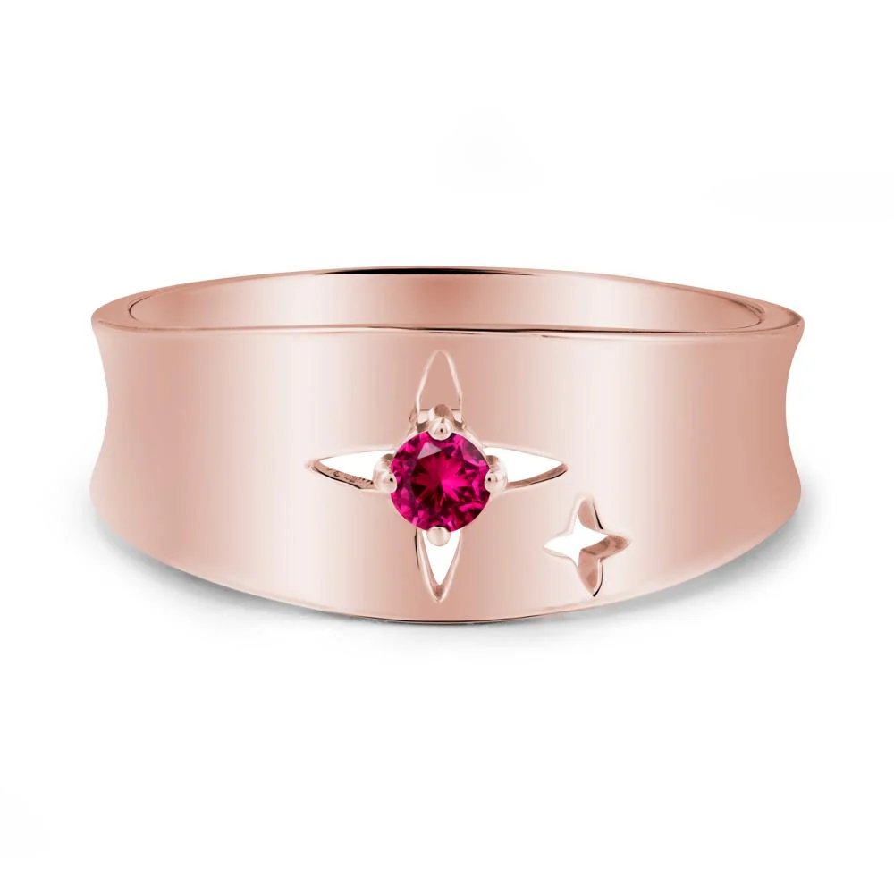 Wide Band Four Point Star Ruby Ring - Image 5