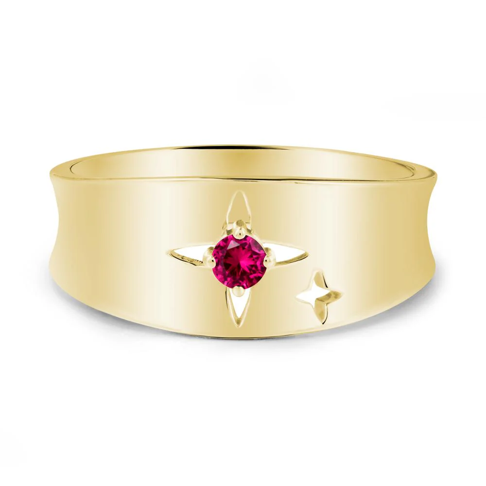Wide Band Four Point Star Ruby Ring - Image 7
