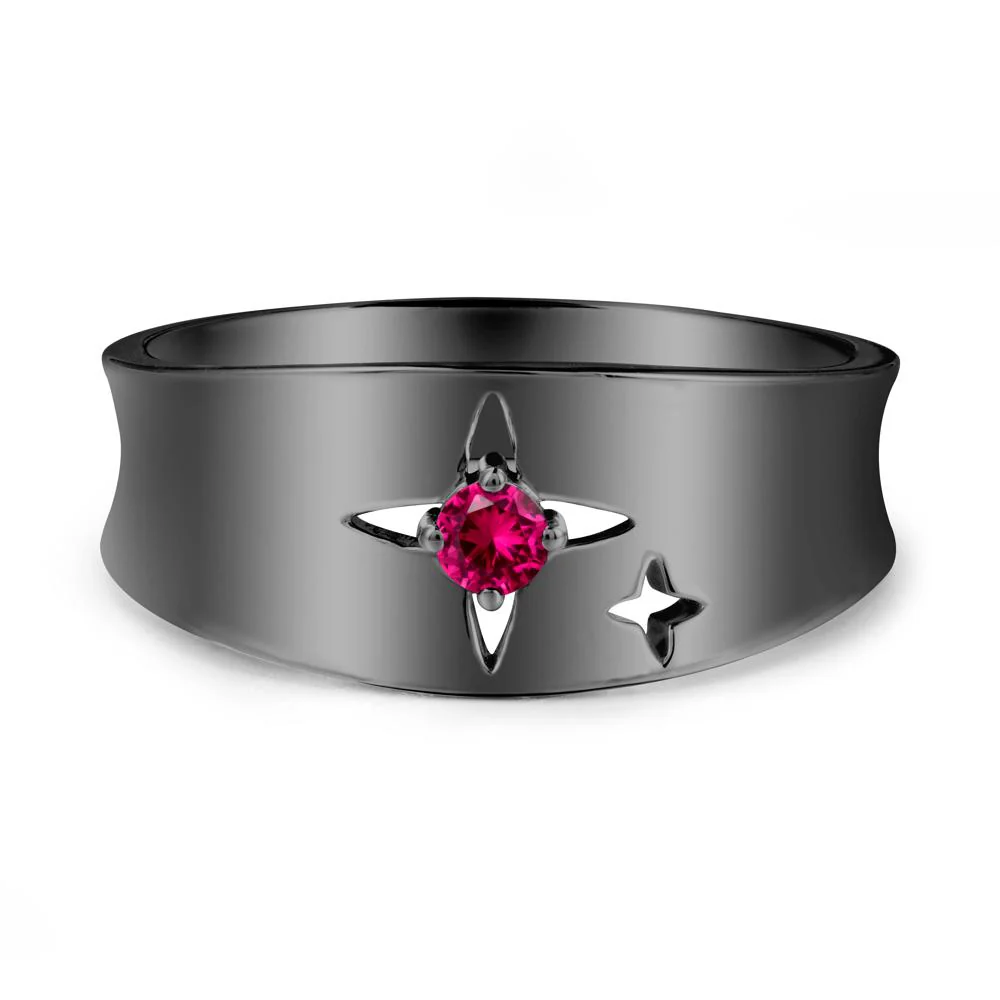 Wide Band Four Point Star Ruby Ring - Image 8