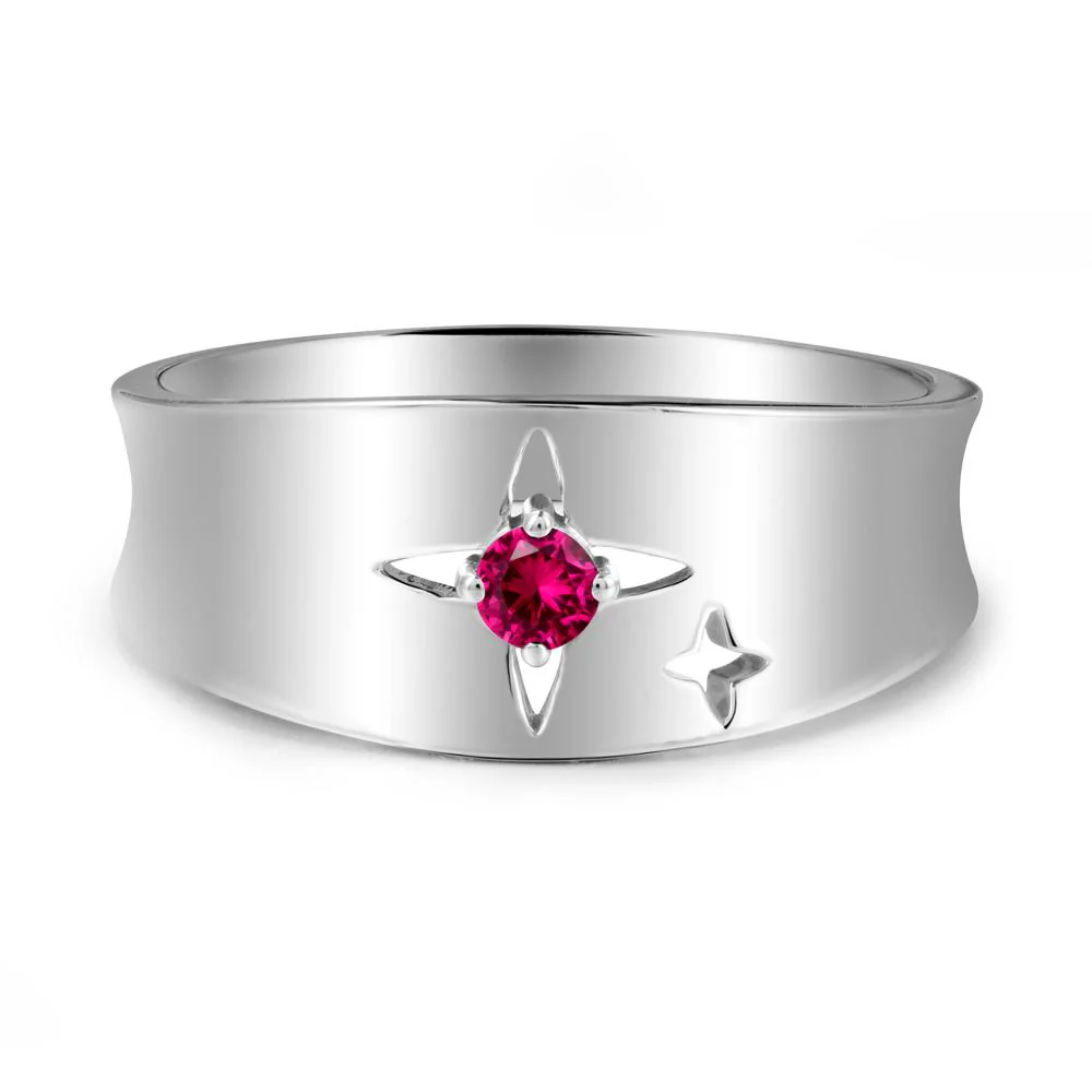 Wide Band Four Point Star Ruby Ring - Image 9