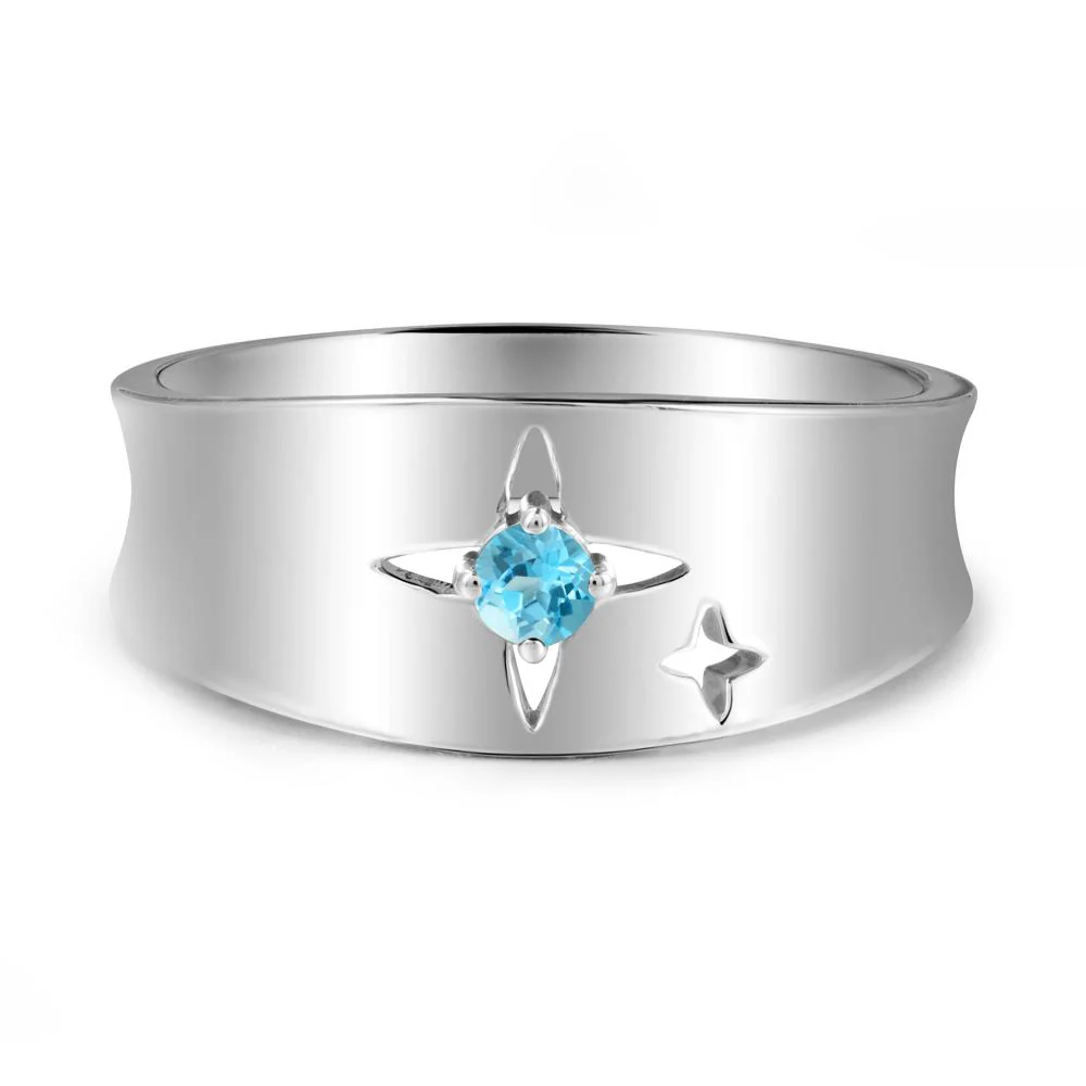 Wide Band Four Point Star Swiss Blue Topaz Ring - Image 3