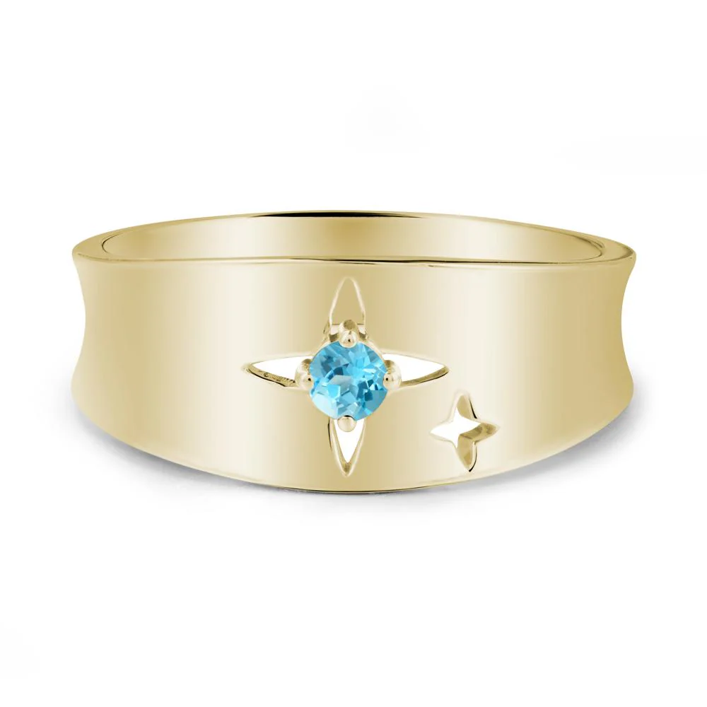 Wide Band Four Point Star Swiss Blue Topaz Ring - Image 4