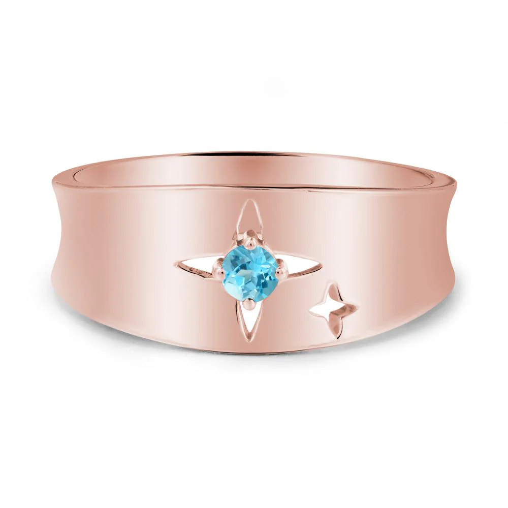 Wide Band Four Point Star Swiss Blue Topaz Ring - Image 5