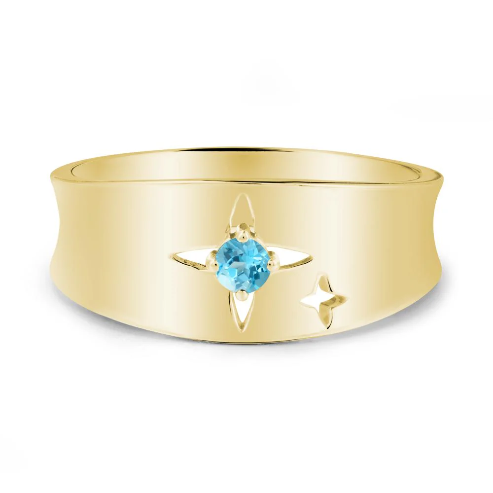 Wide Band Four Point Star Swiss Blue Topaz Ring - Image 7