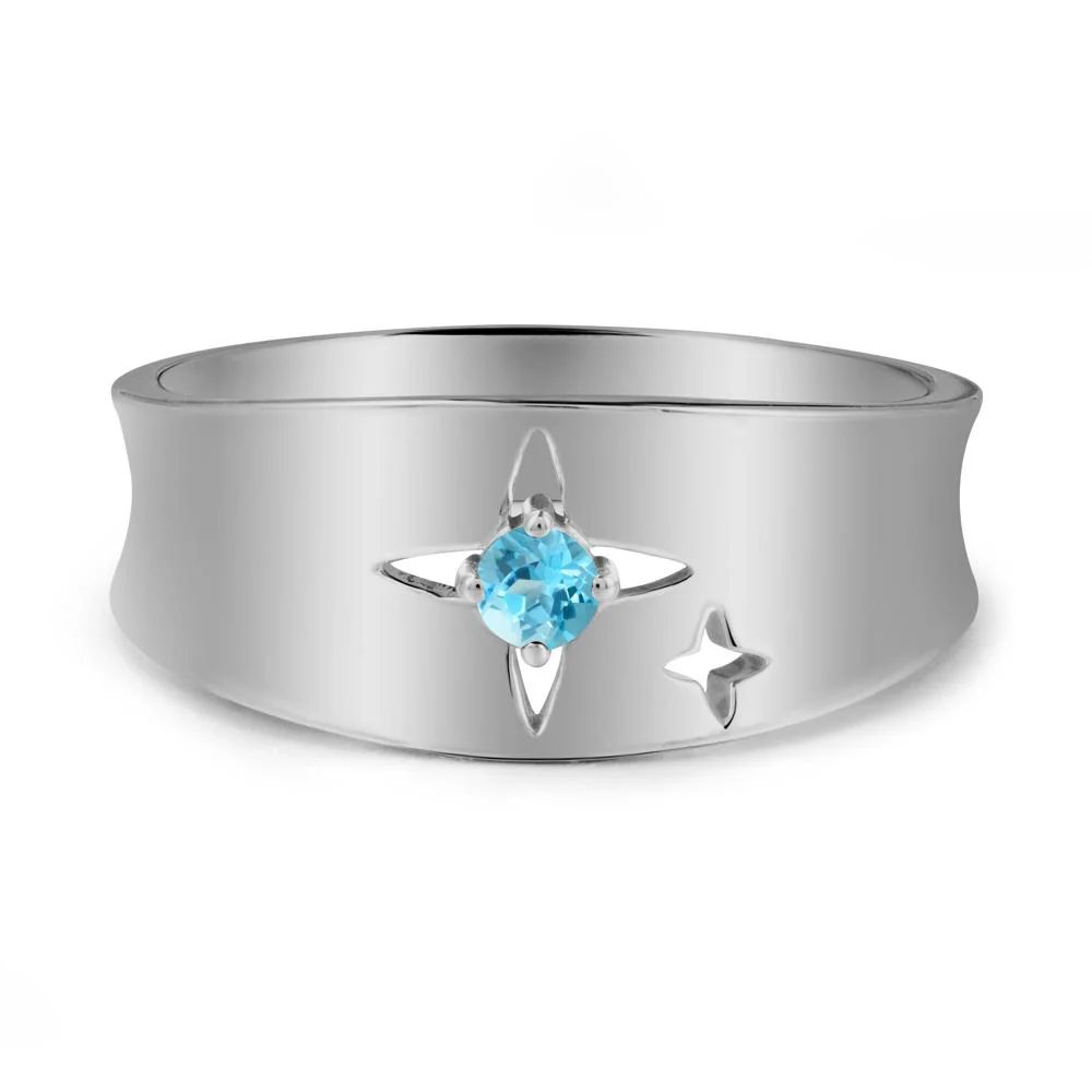 Wide Band Four Point Star Swiss Blue Topaz Ring - Image 9