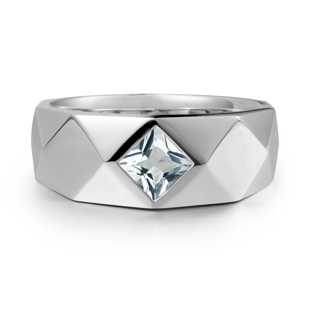 Wide Band Geometric Aquamarine Ring