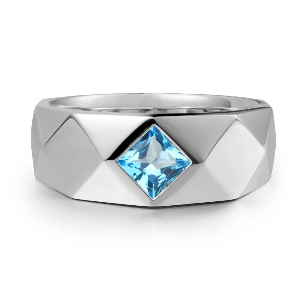 Wide Band Geometric Swiss Blue Topaz Ring - Image 3