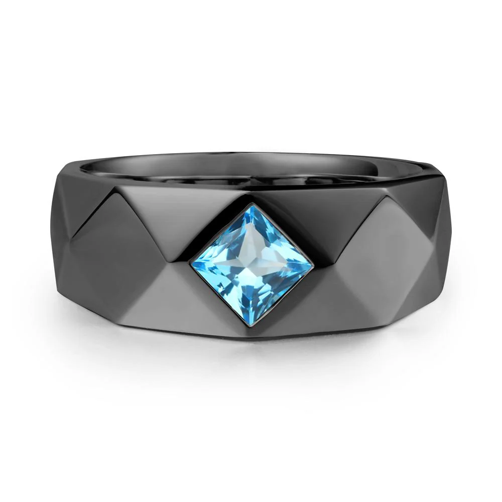 Wide Band Geometric Swiss Blue Topaz Ring - Image 8