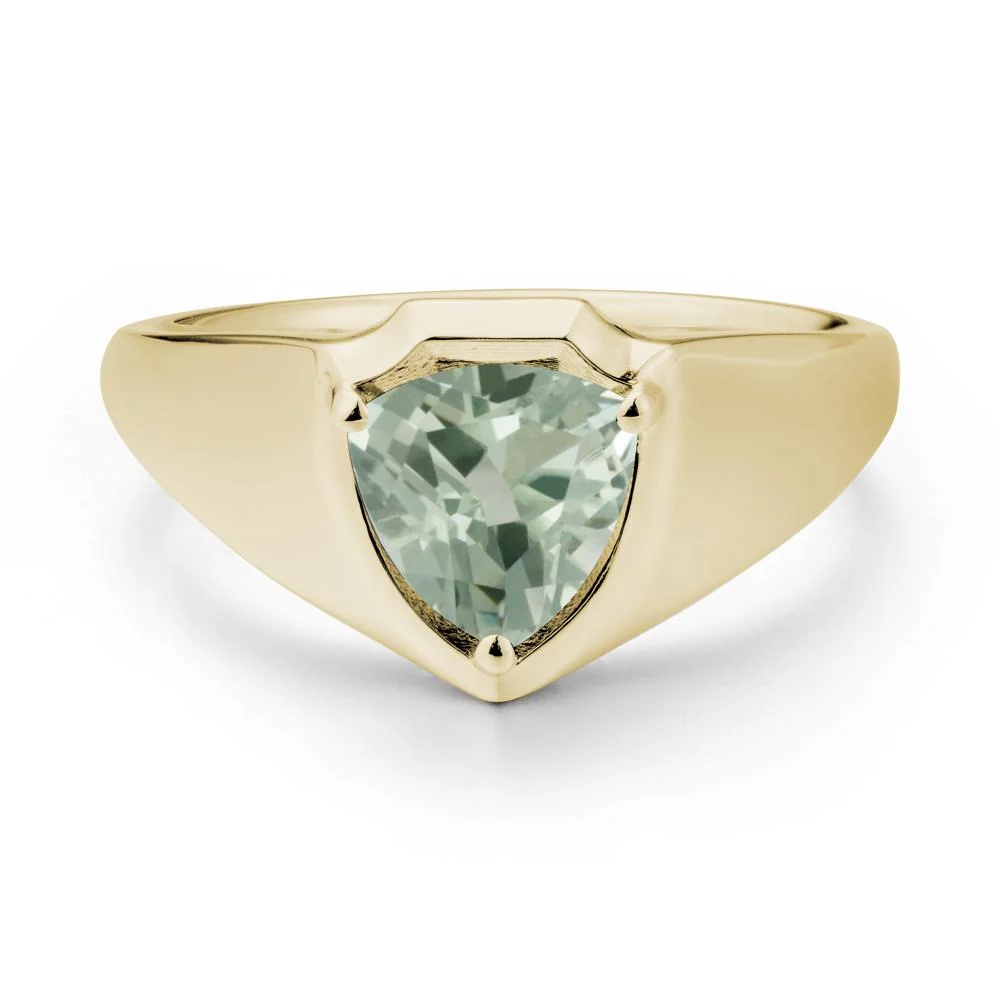 Wide Band Green Amethyst Shield Ring
