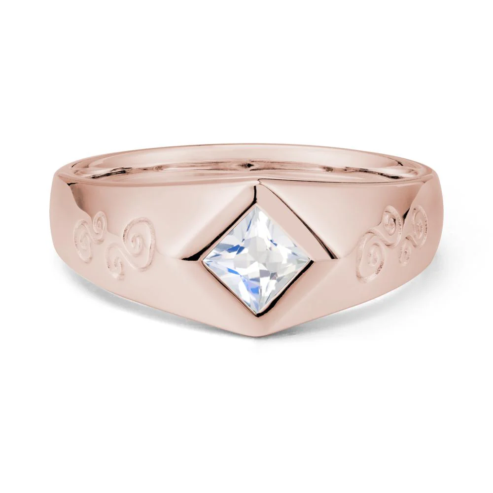 Wide Band Moonstone Swirl Engraved Ring - Image 2