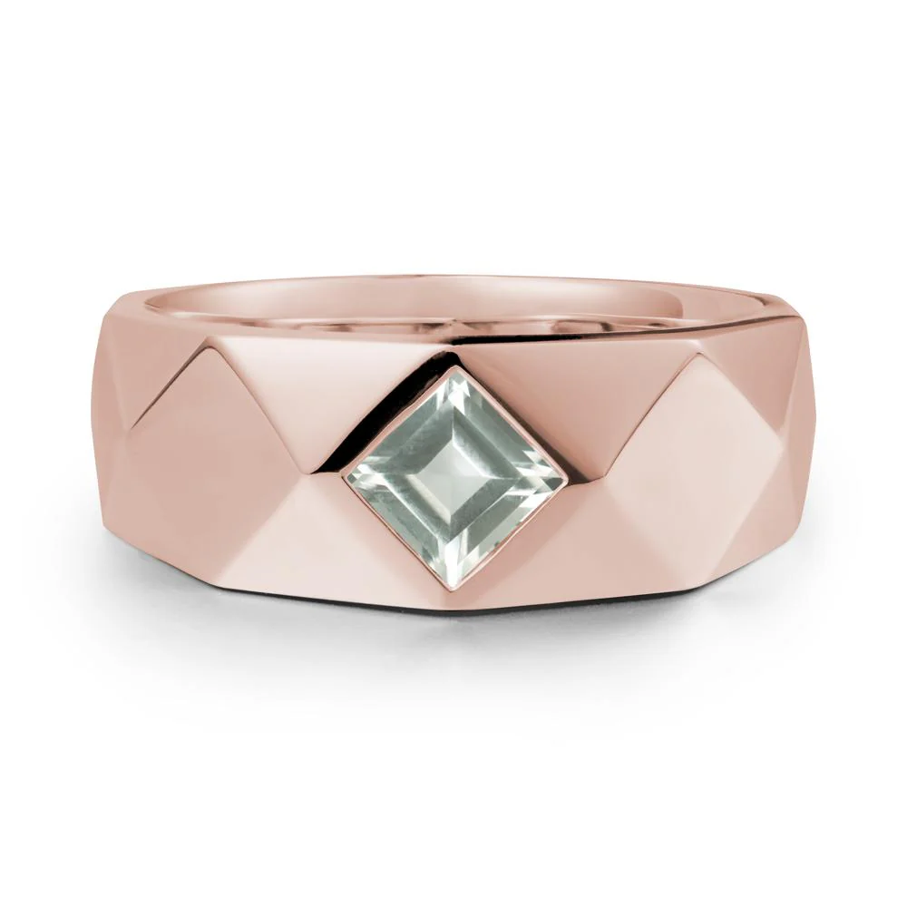 Wide Band Multi-Faceted Green Amethyst Ring - Image 2