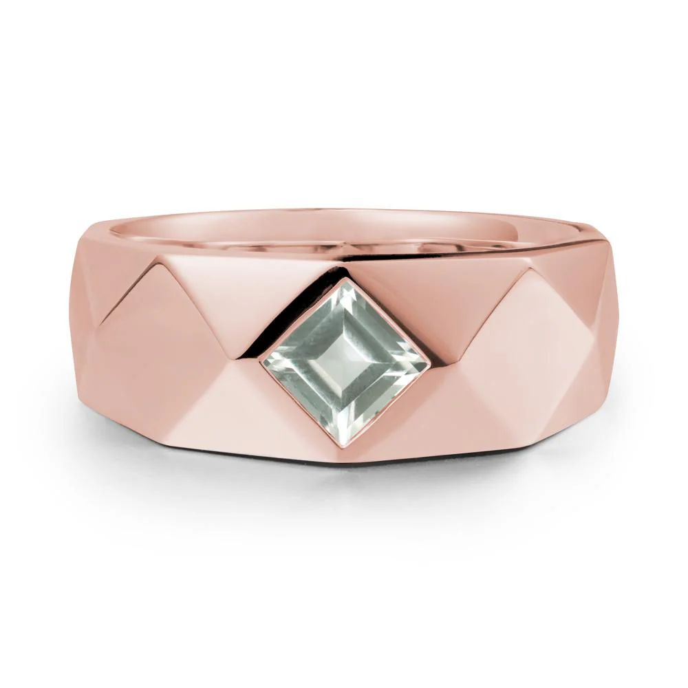 Wide Band Multi-Faceted Green Amethyst Ring - Image 5