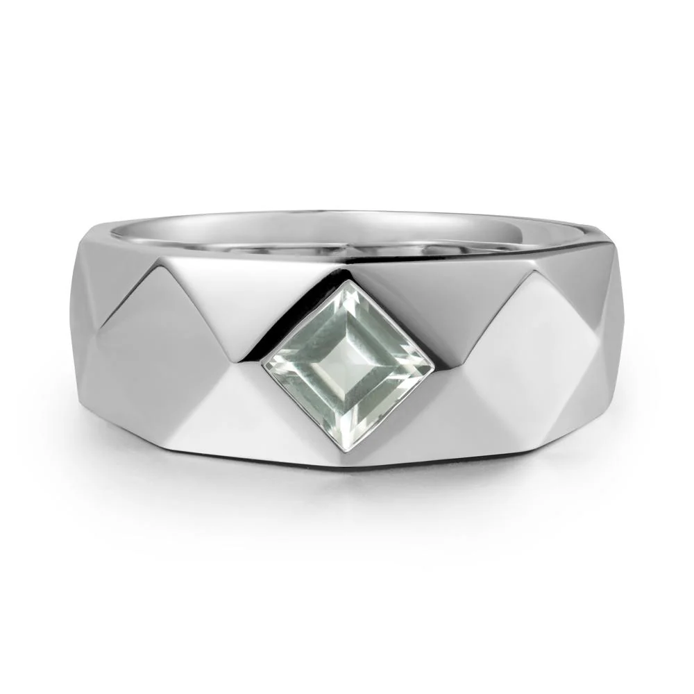 Wide Band Multi-Faceted Green Amethyst Ring - Image 6