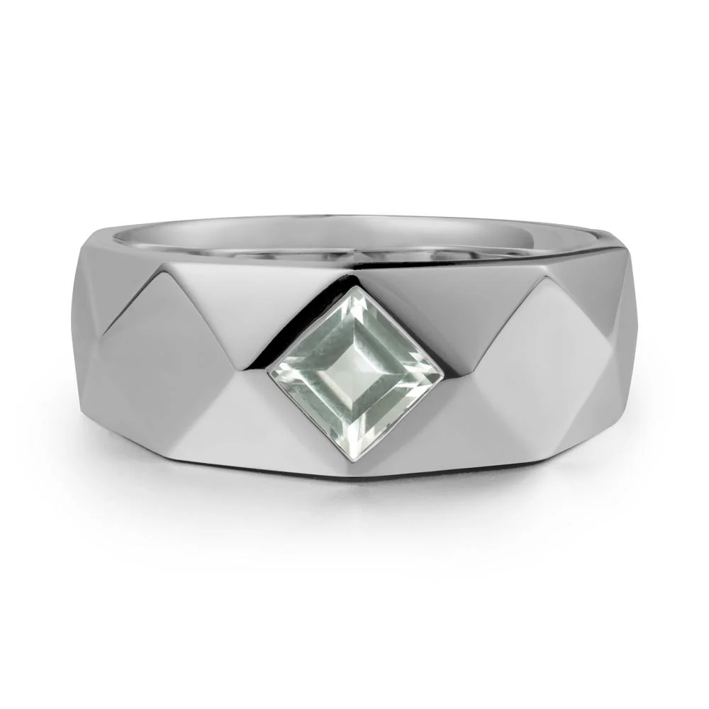 Wide Band Multi-Faceted Green Amethyst Ring - Image 8