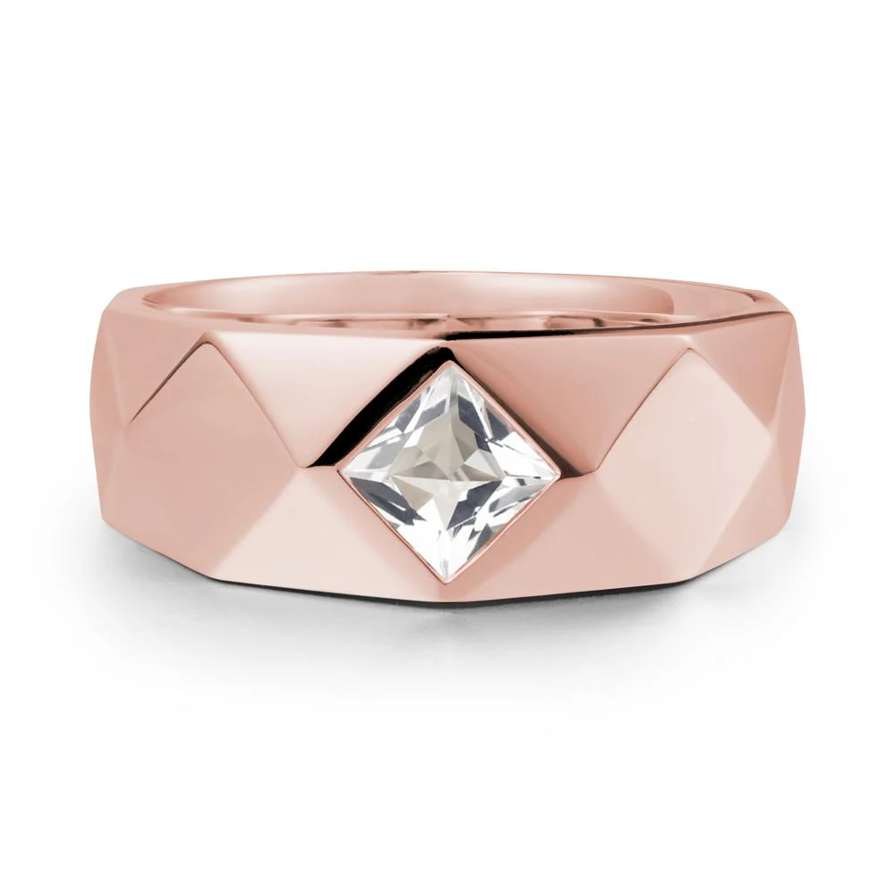 Wide Band Multi-Faceted  White Topaz Ring - Image 5