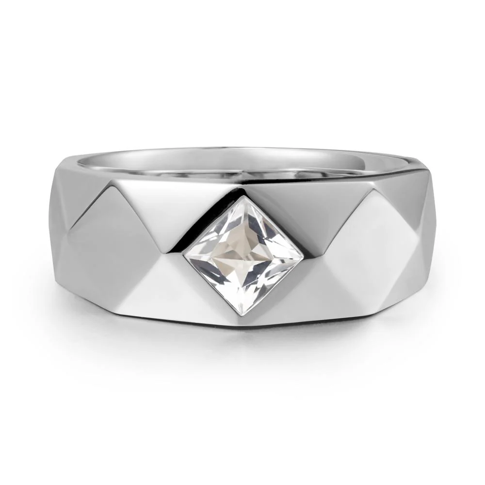 Wide Band Multi-Faceted  White Topaz Ring - Image 6
