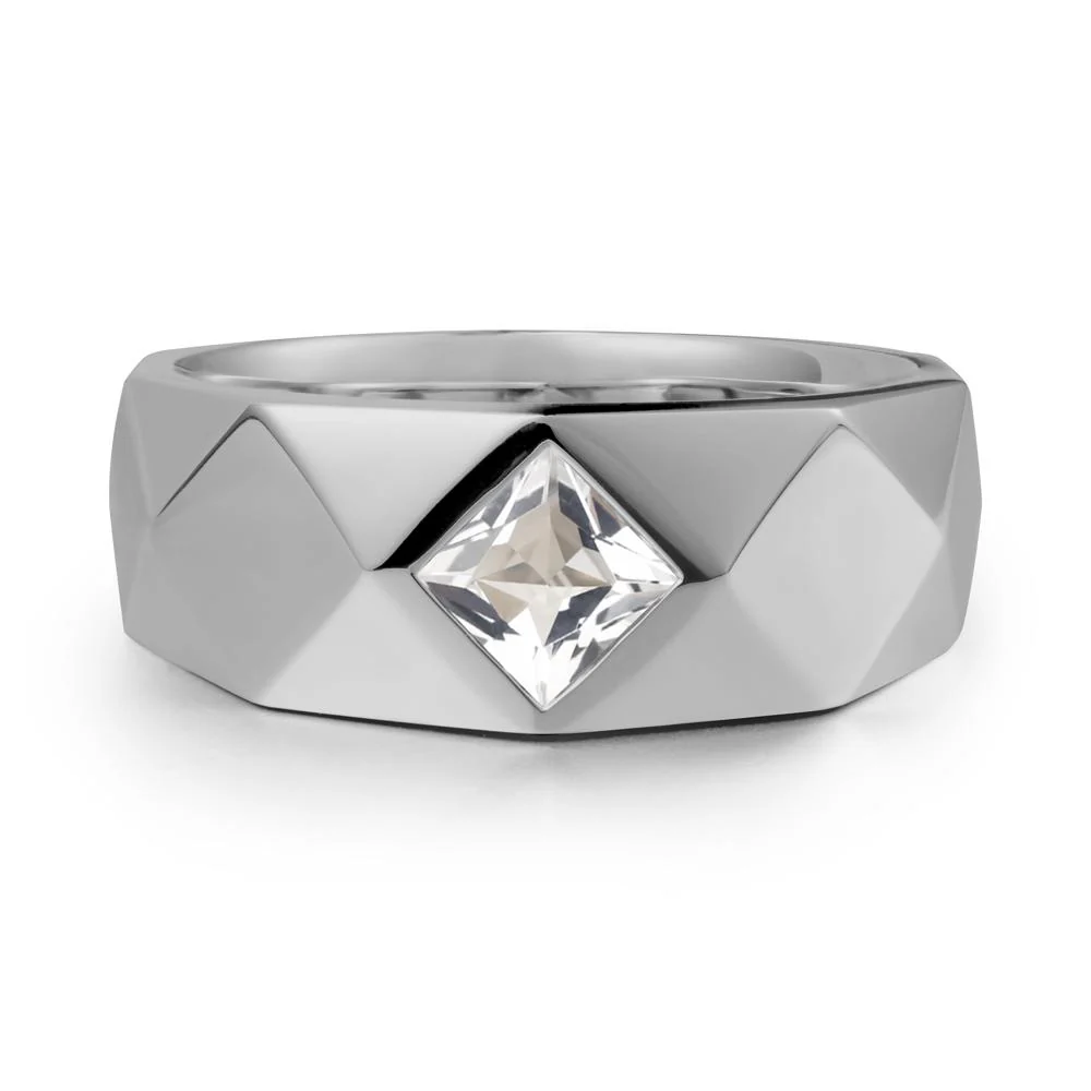 Wide Band Multi-Faceted  White Topaz Ring - Image 9