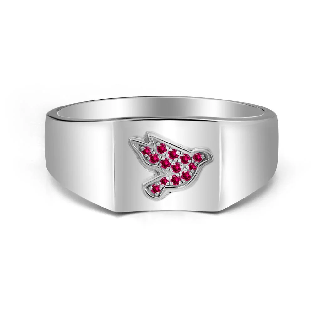 Wide Band Peace Dove Totem Ruby Ring - Image 5