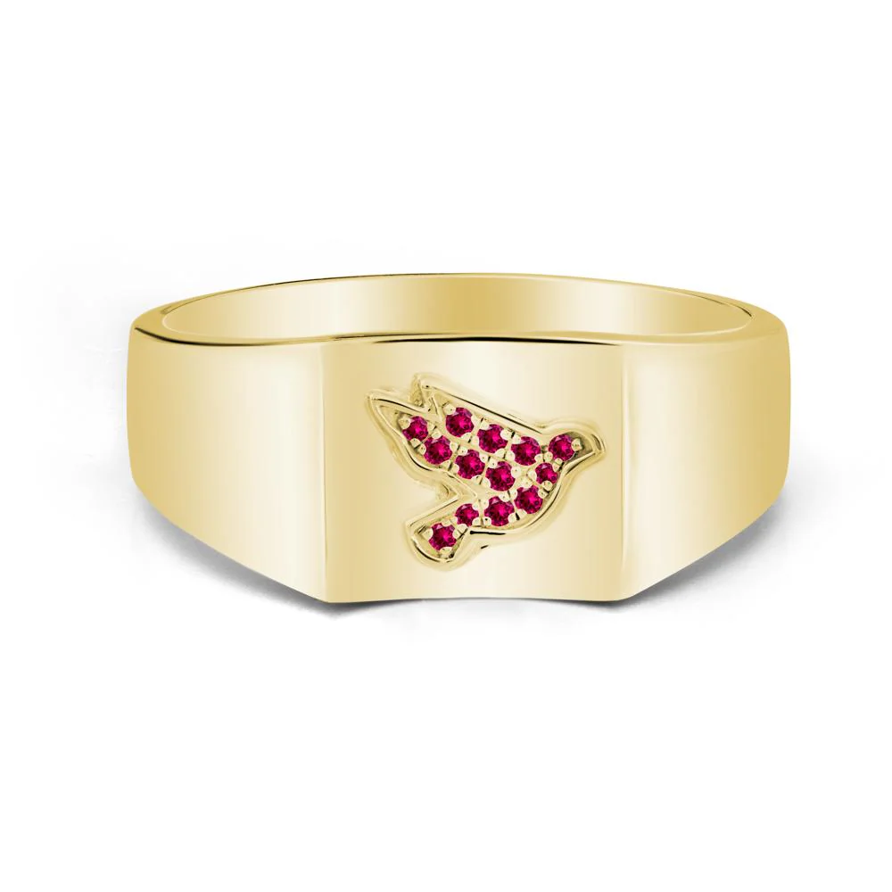 Wide Band Peace Dove Totem Ruby Ring - Image 6