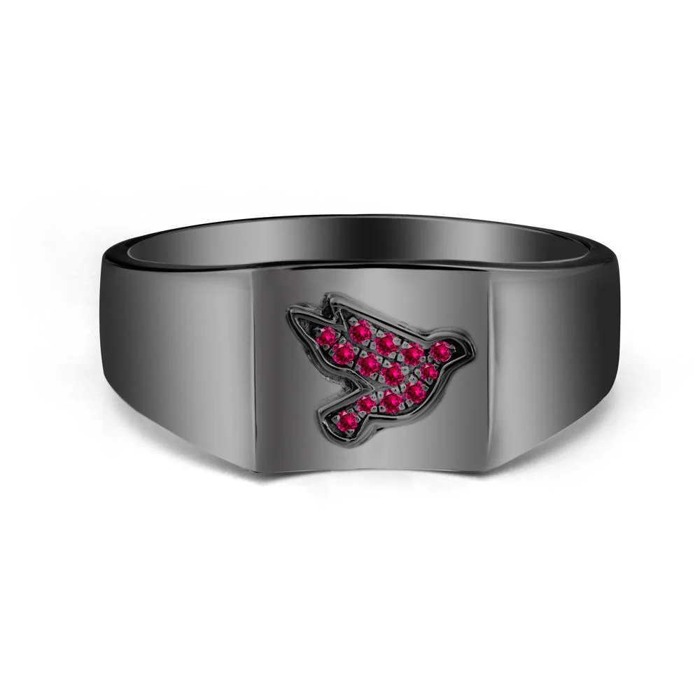 Wide Band Peace Dove Totem Ruby Ring - Image 7