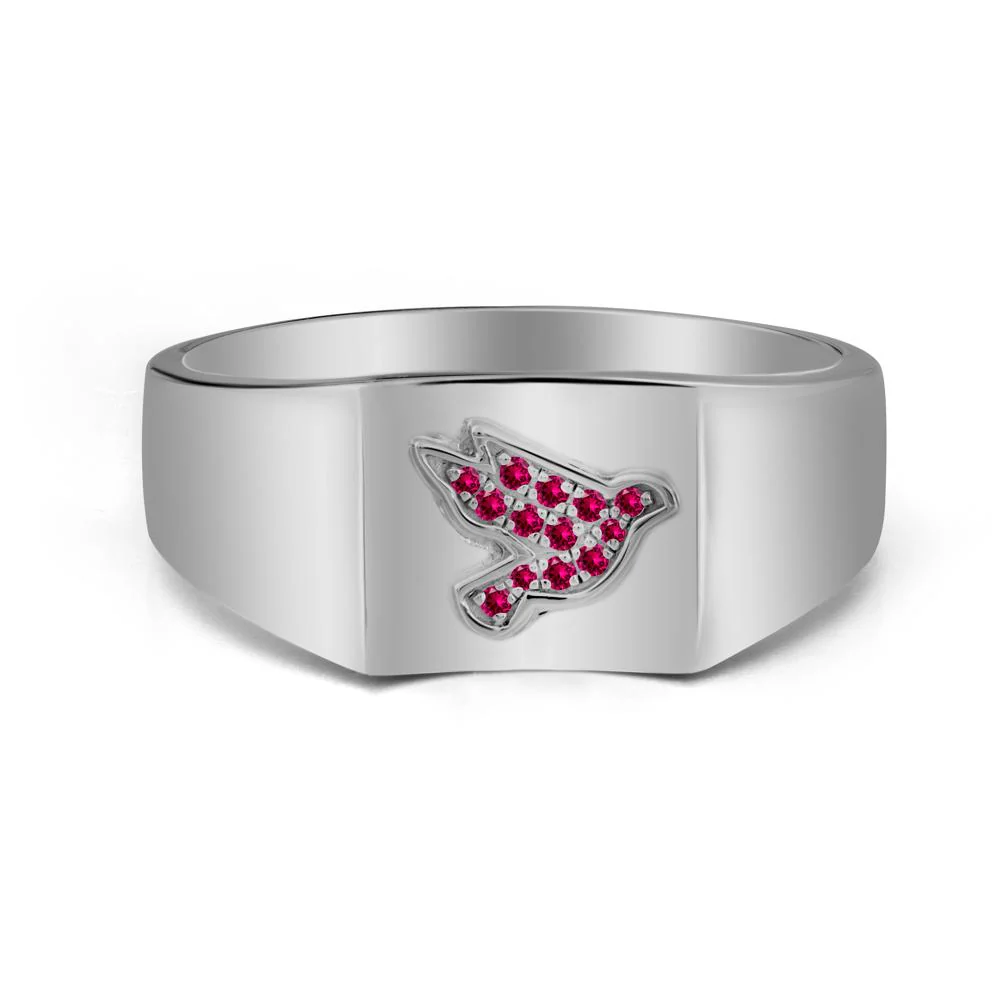 Wide Band Peace Dove Totem Ruby Ring - Image 8