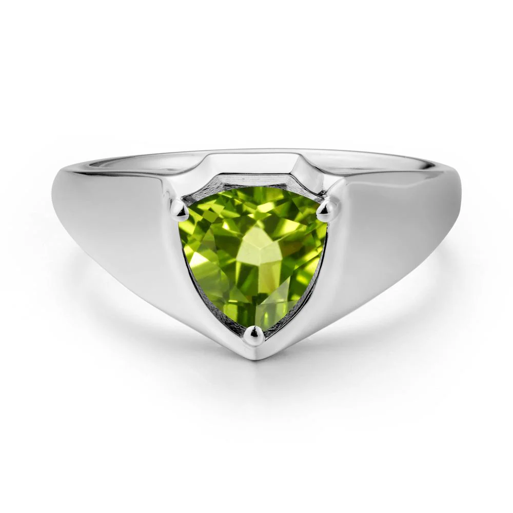 Wide Band Peridot Shield Ring