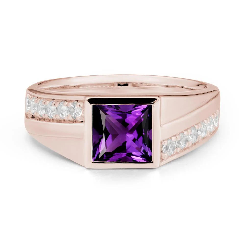 Wide Band Princess Amethyst Ring
