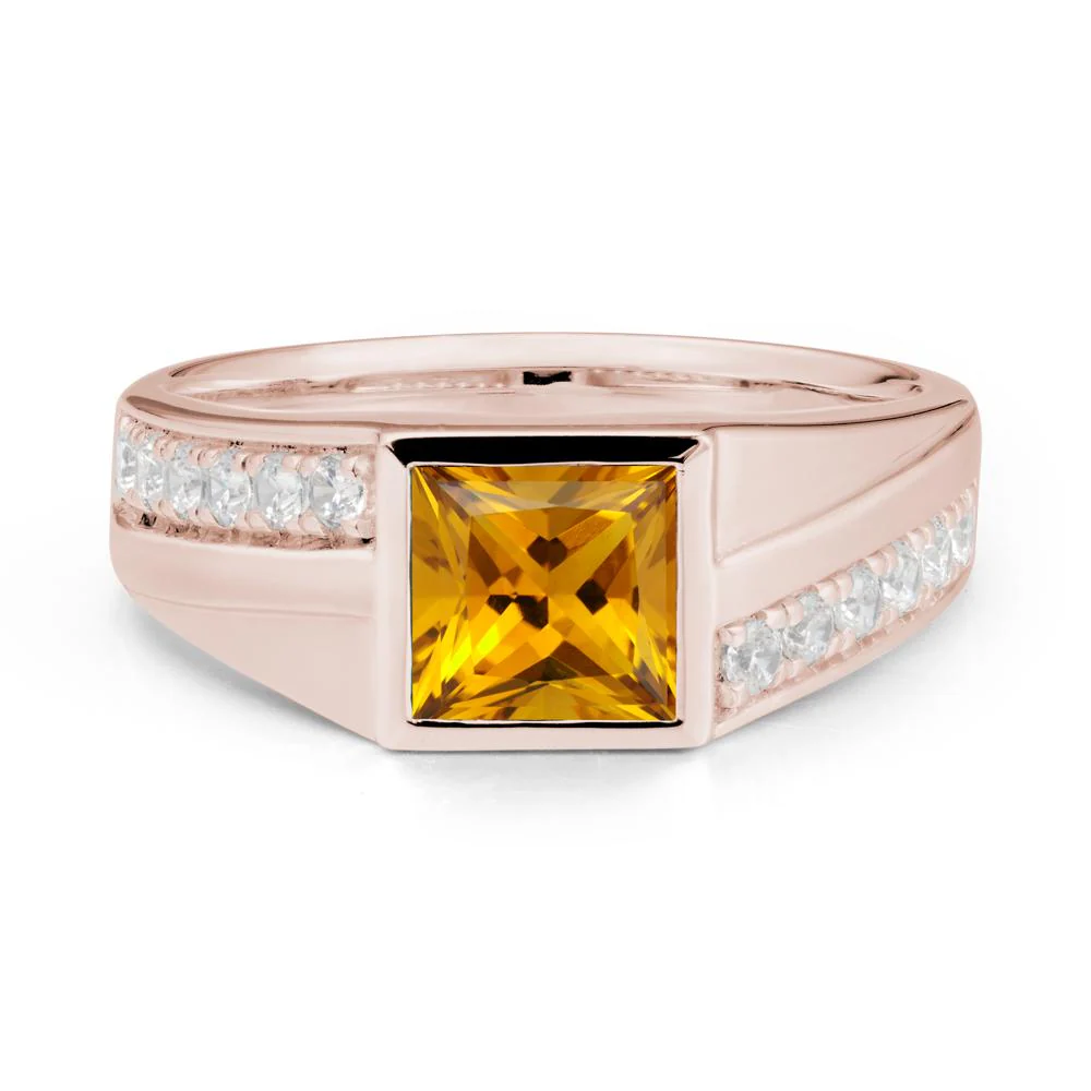 Wide Band Princess Citrine Ring