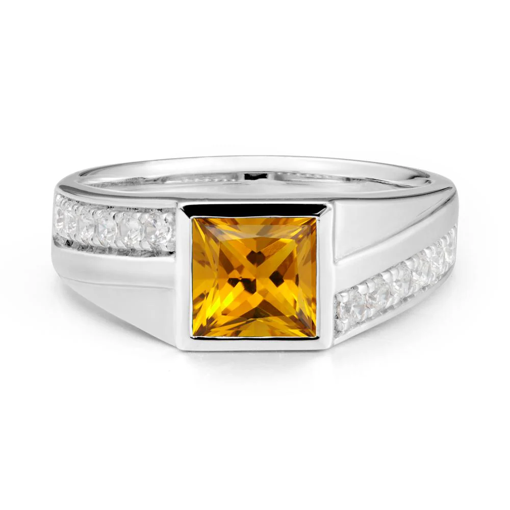 Wide Band Princess Citrine Ring - Image 5