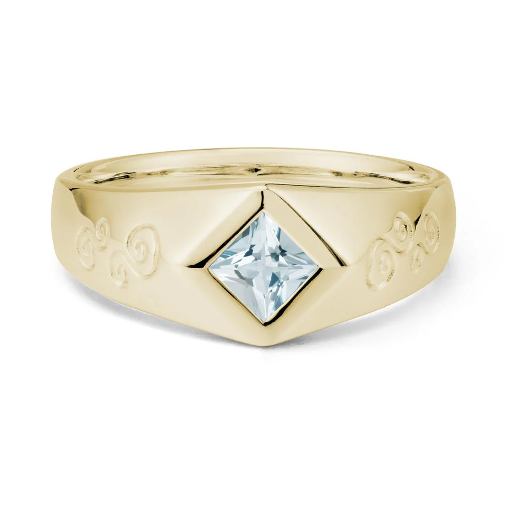 Wide Band Princess Cut Aquamarine Ring - Image 3