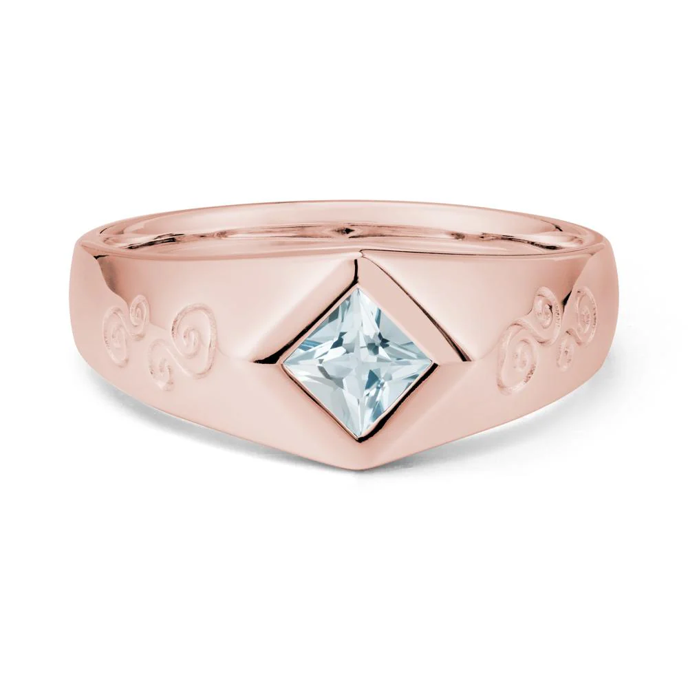 Wide Band Princess Cut Aquamarine Ring - Image 4