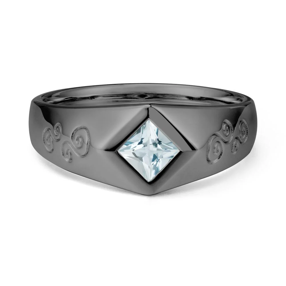 Wide Band Princess Cut Aquamarine Ring - Image 7