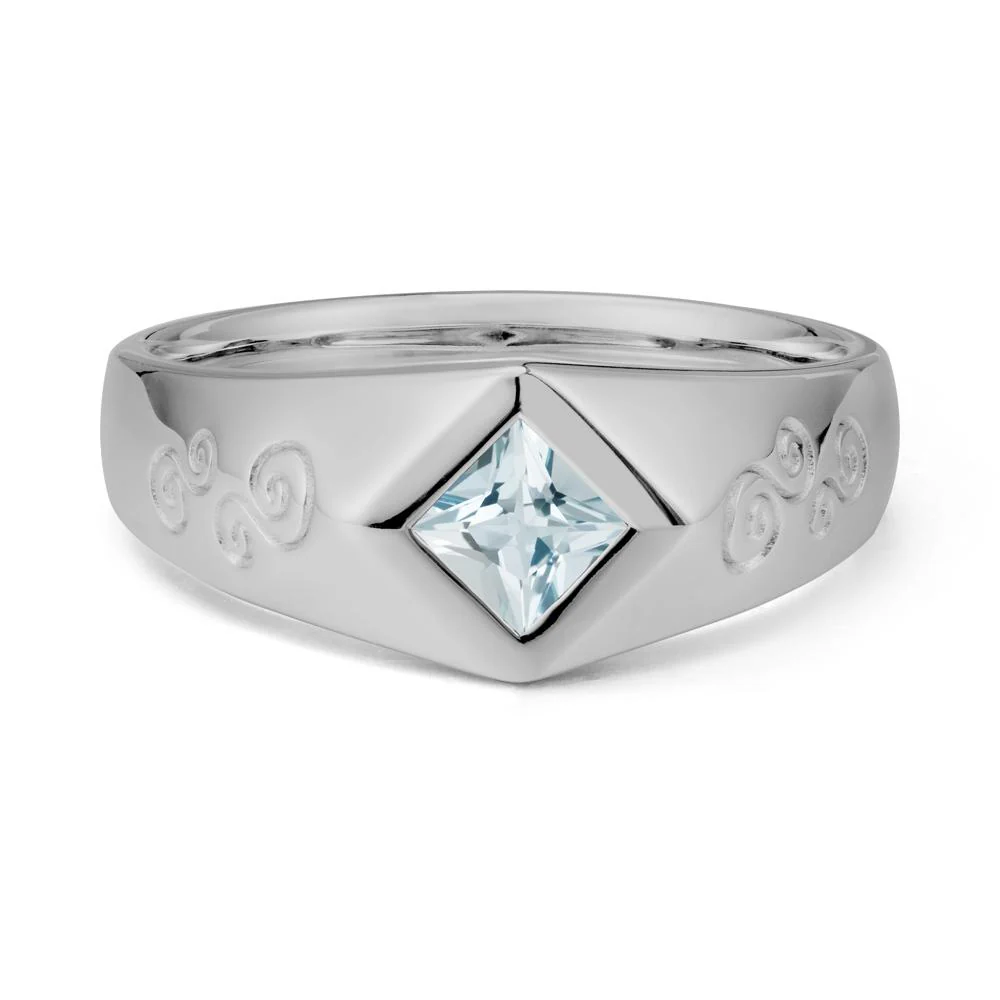 Wide Band Princess Cut Aquamarine Ring - Image 8