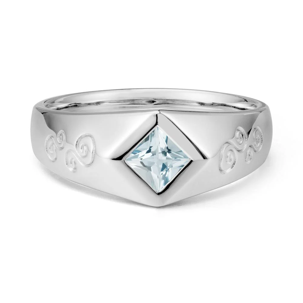Wide Band Princess Cut Aquamarine Ring - Image 9
