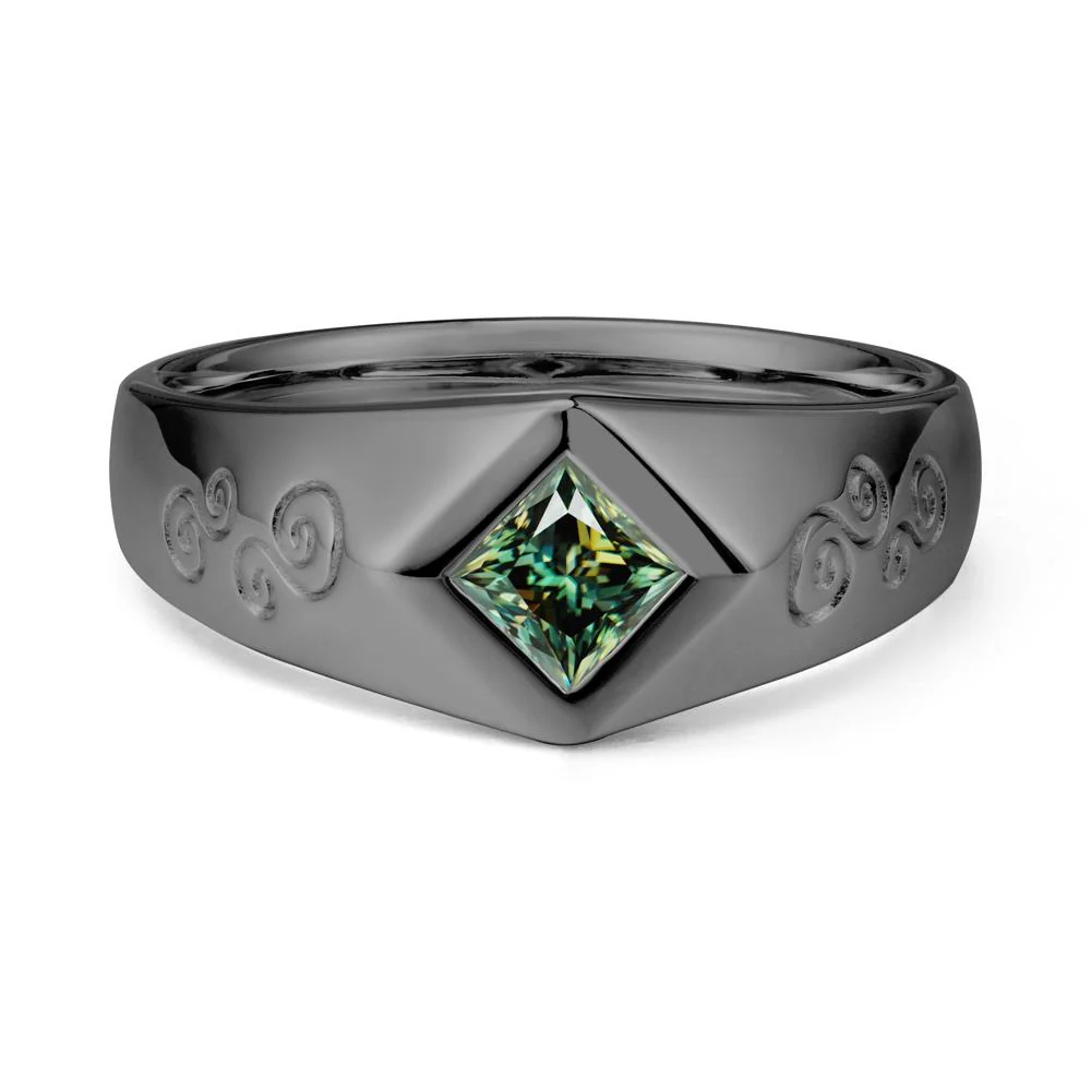 Wide Band Princess Cut Green Moissanite Ring - Image 8