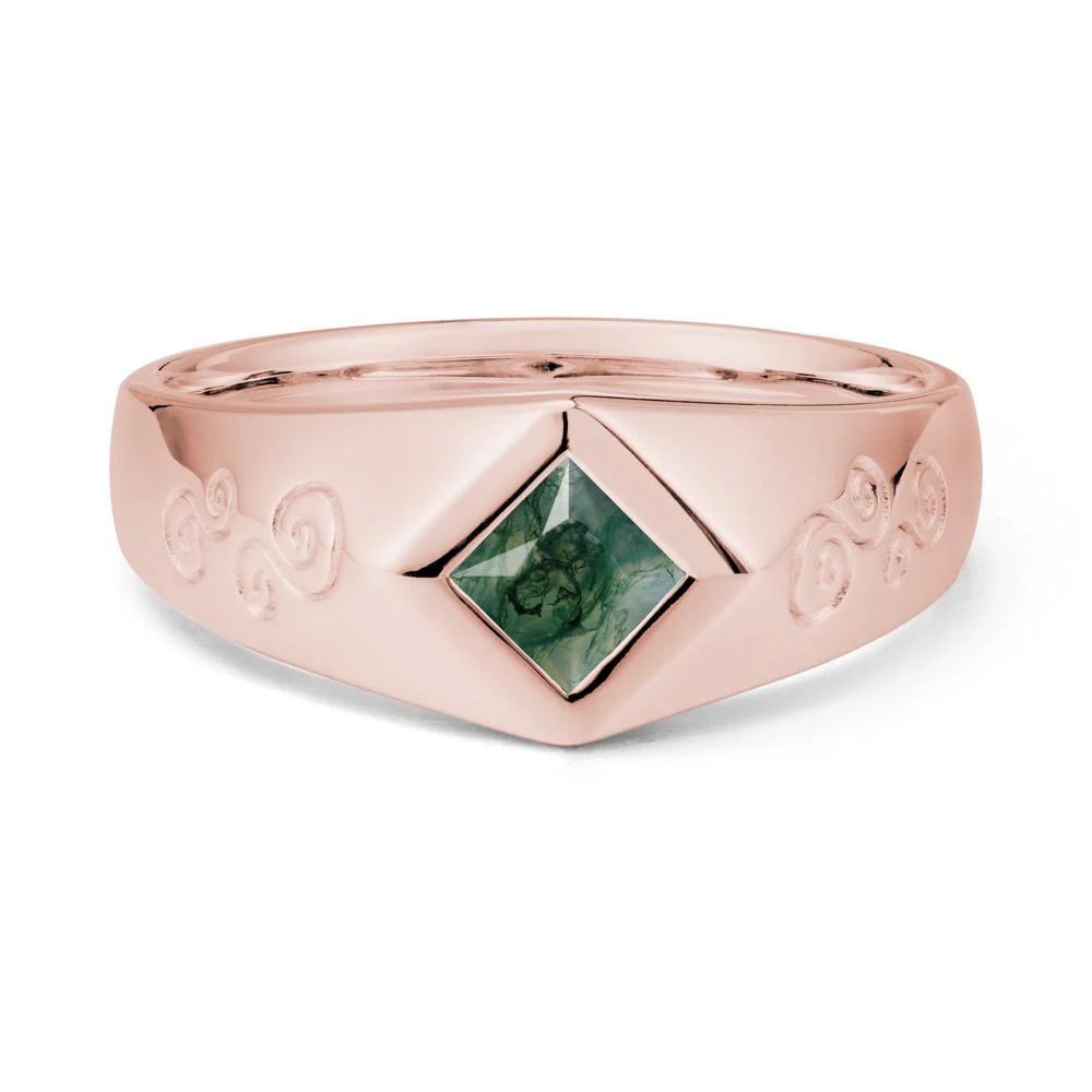 Wide Band Princess Cut Moss Agate Ring - Image 4