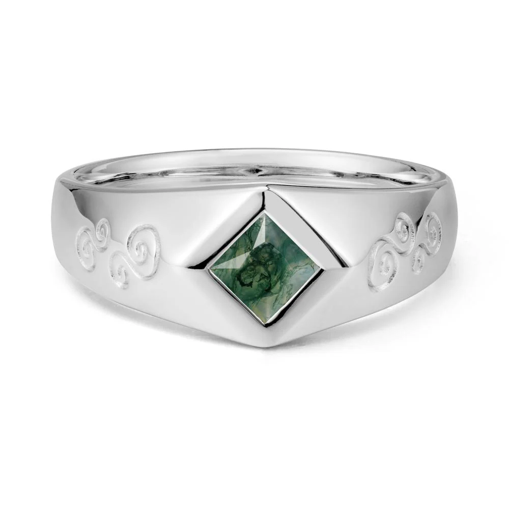 Wide Band Princess Cut Moss Agate Ring - Image 5