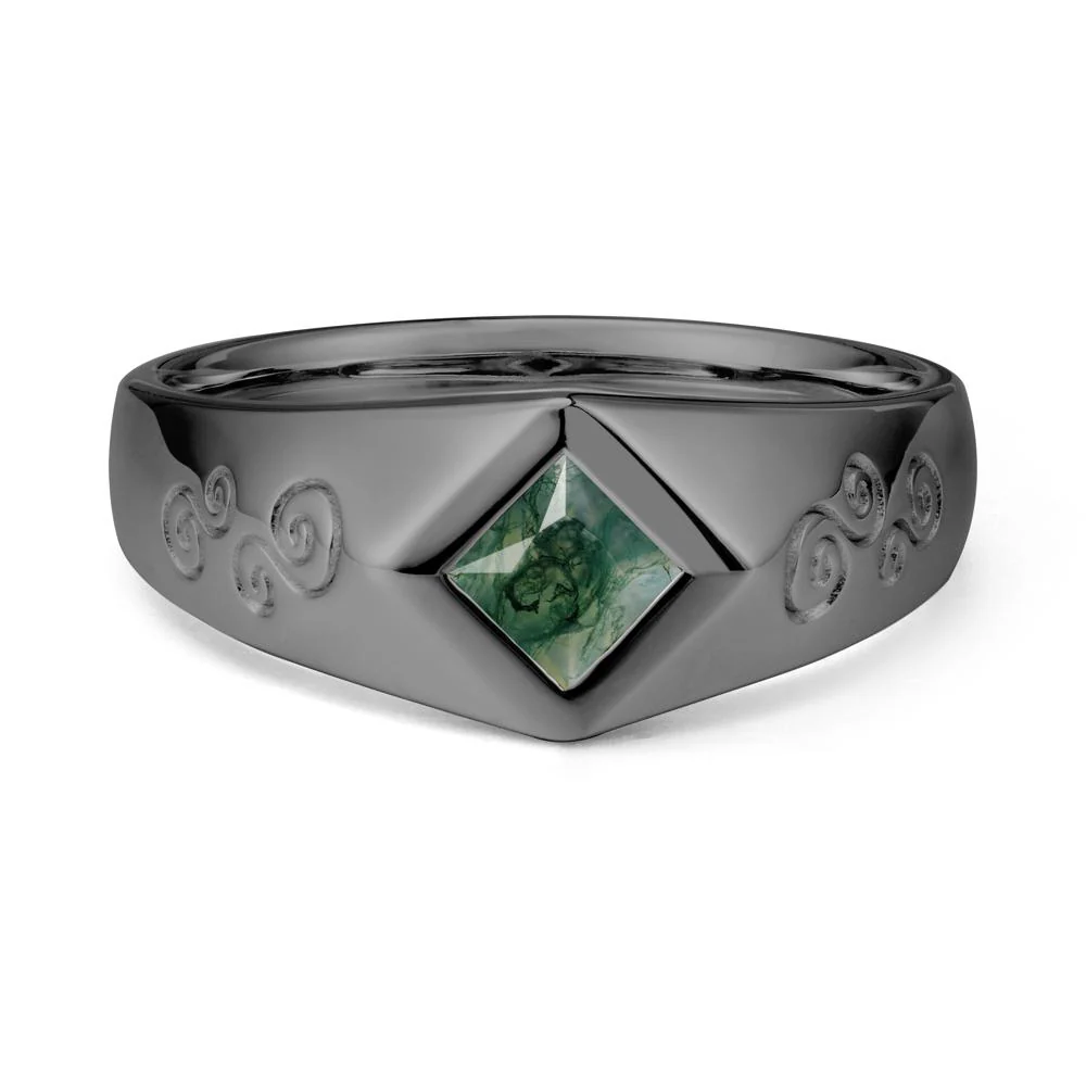 Wide Band Princess Cut Moss Agate Ring - Image 7