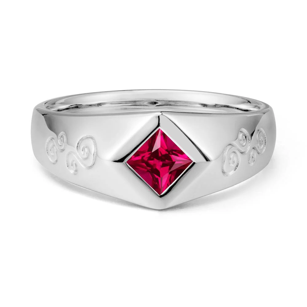 Wide Band Princess Cut Ruby Ring - Image 6