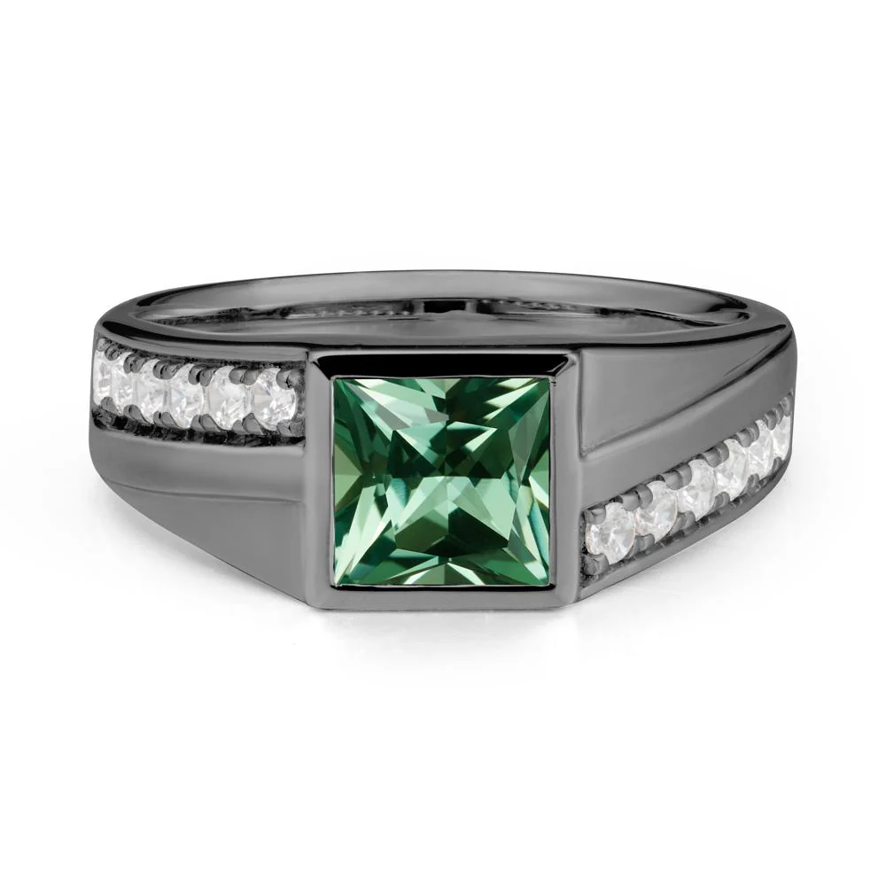 Wide Band Princess Green Sapphire Ring