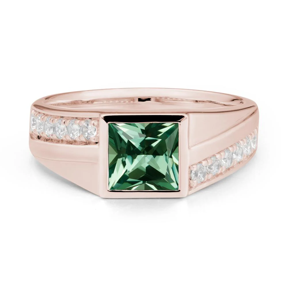 Wide Band Princess Green Sapphire Ring - Image 2
